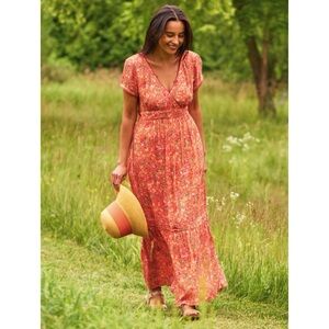 April Cornell Santa Fe Hostess Floral Maxi Wrap Tie Dress Coral Peach Sz Small